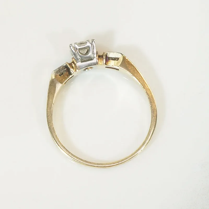 Dainty Retro Diamond & Two-Tone Gold Engagement Ring