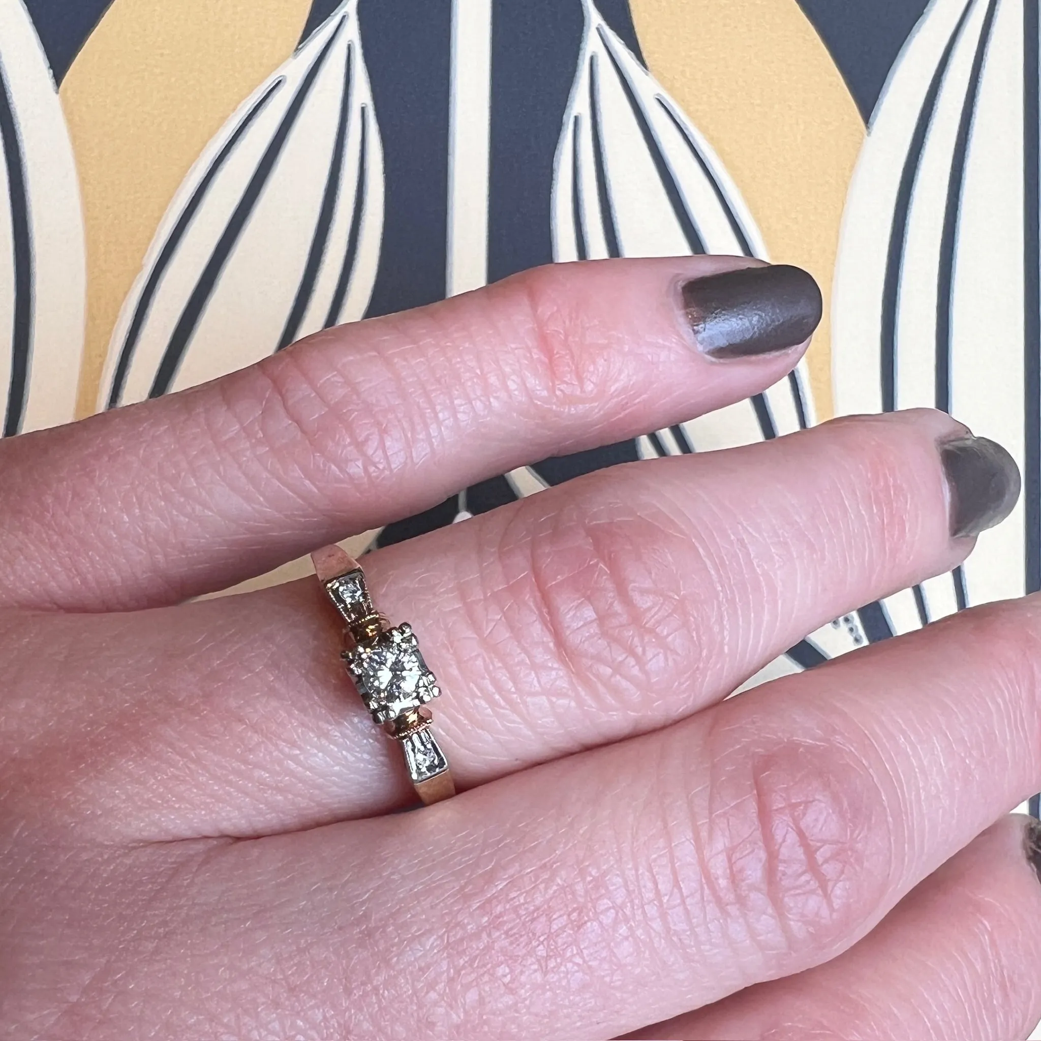 Dainty Retro Diamond & Two-Tone Gold Engagement Ring