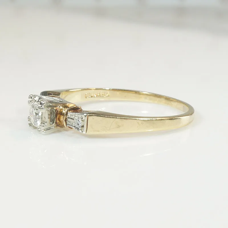 Dainty Retro Diamond & Two-Tone Gold Engagement Ring