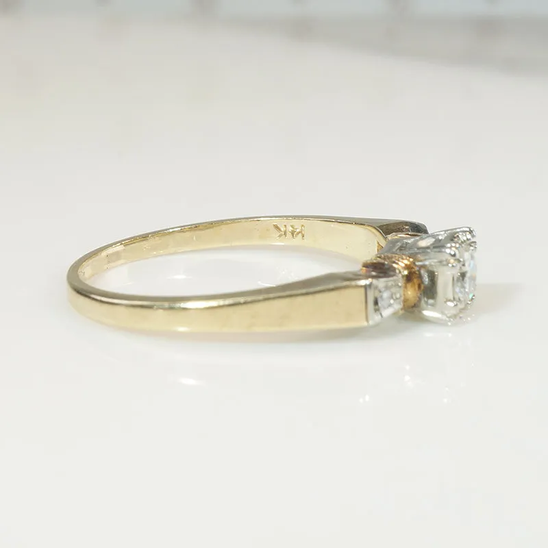 Dainty Retro Diamond & Two-Tone Gold Engagement Ring