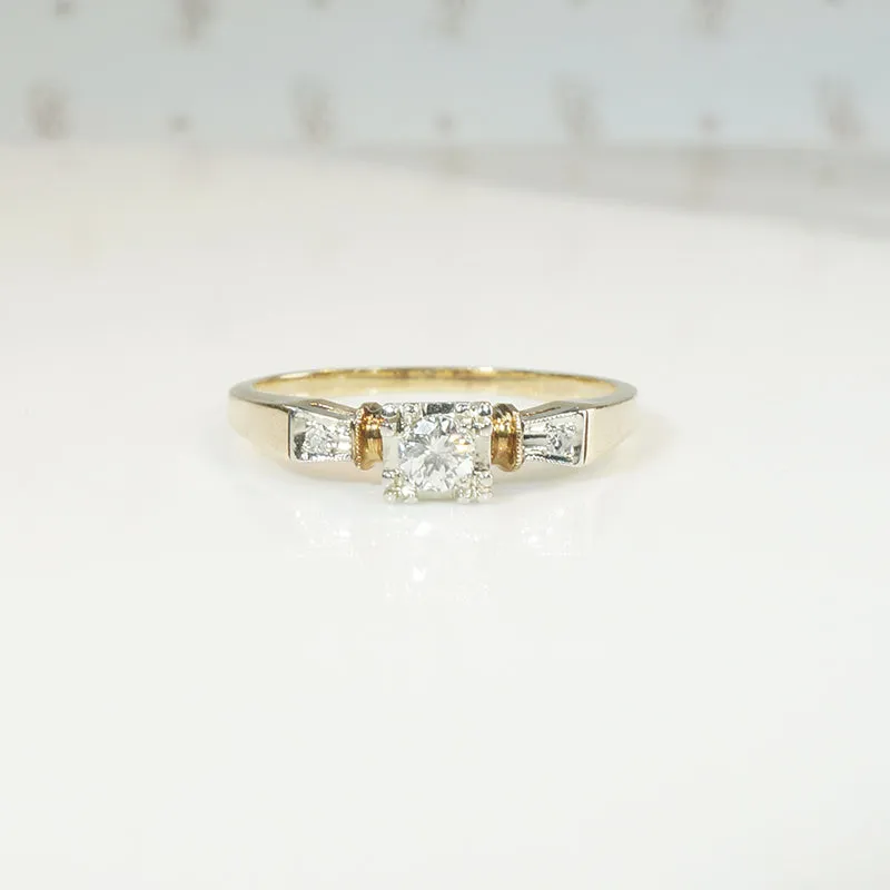 Dainty Retro Diamond & Two-Tone Gold Engagement Ring