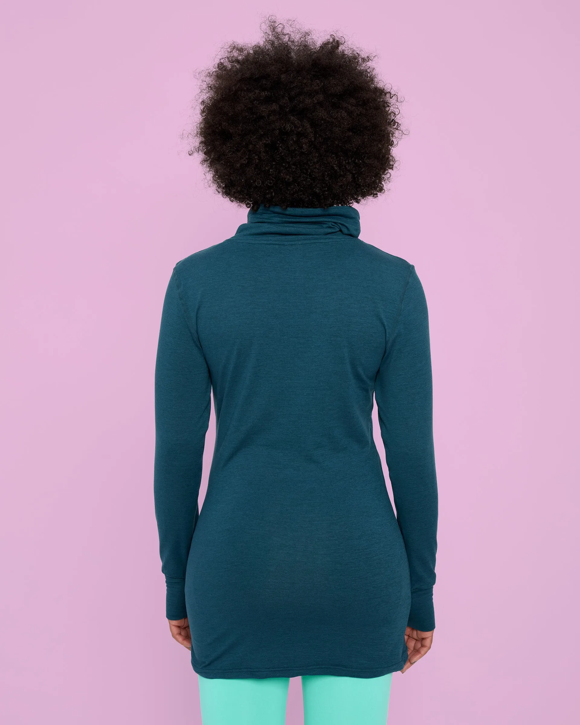 Dark Green Funnel Neck Long Top