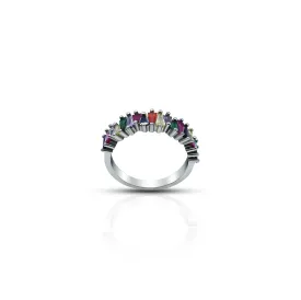 Dazzling Silver Ring with Multi-Colored Gemstone