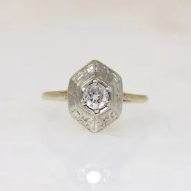 Decorative Old Mine Cut Diamond in White & Green Gold Ring