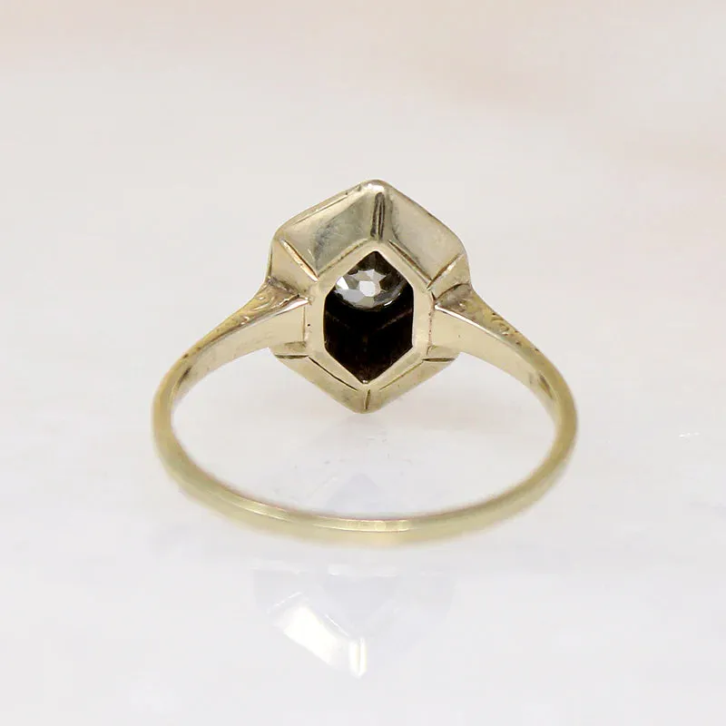 Decorative Old Mine Cut Diamond in White & Green Gold Ring