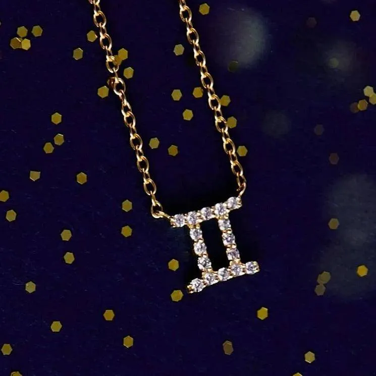 Diamond Zodiac Necklace Gold Gemini