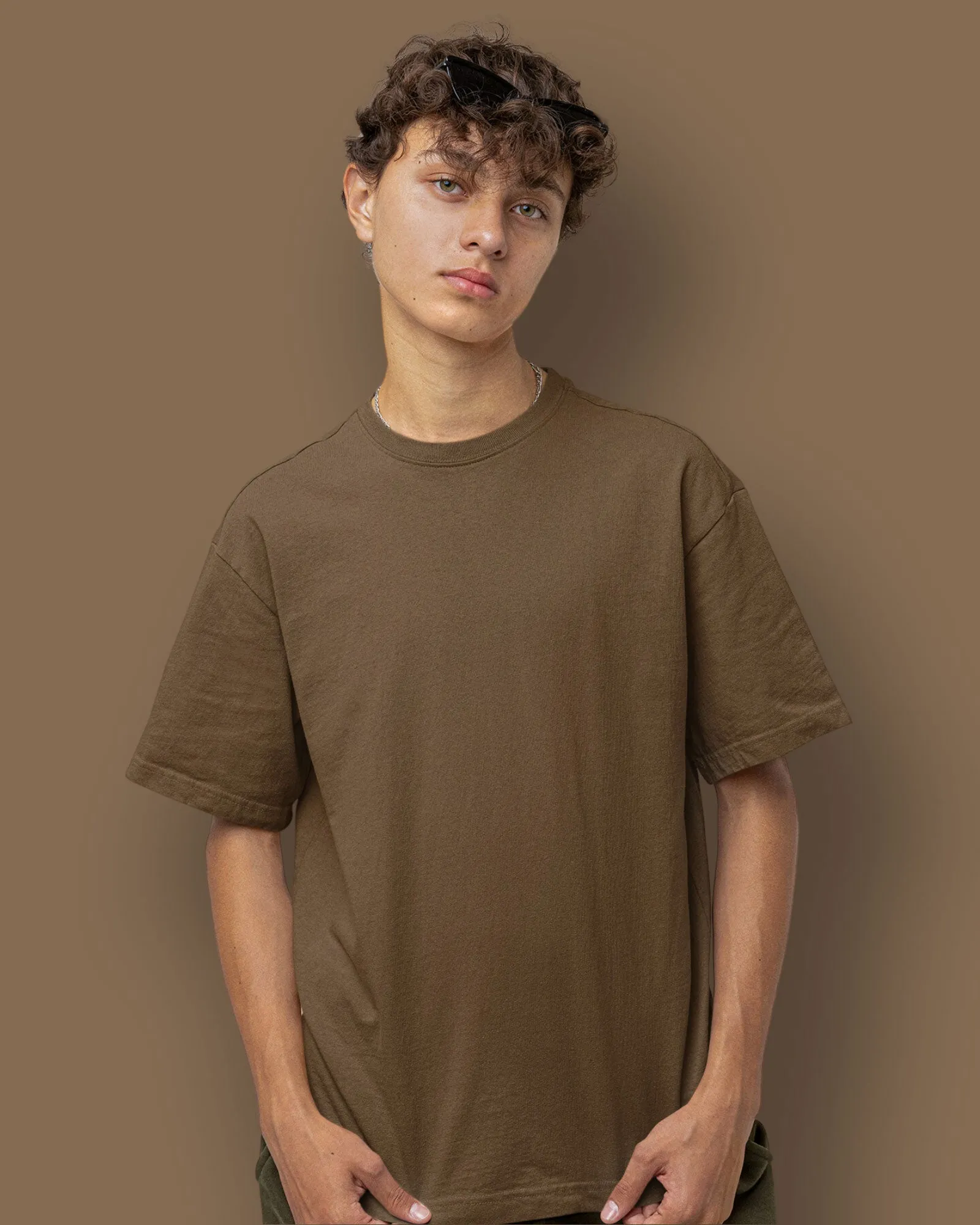 Drop Shoulder HW Crew Tee: Walnut