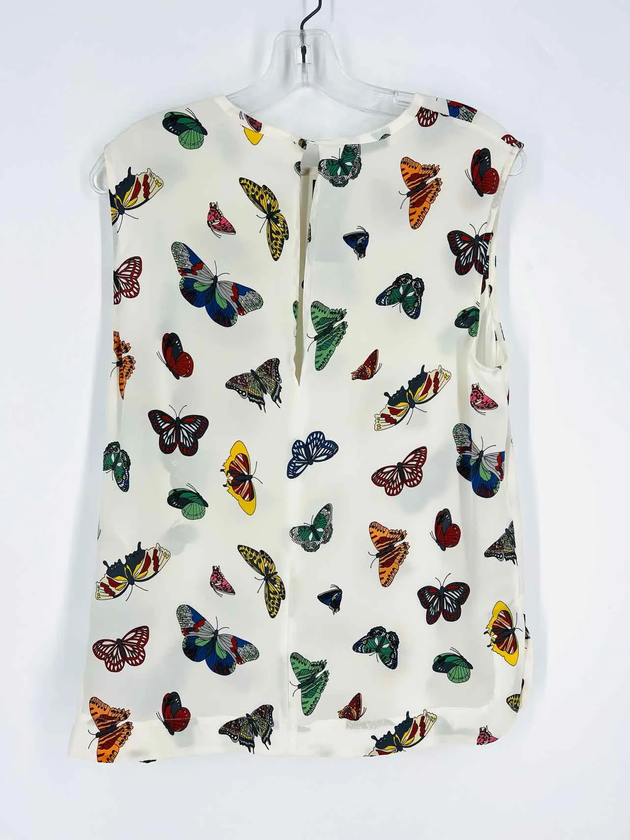 Equipment Femme Size S White/Multi Butterflies Silk Designer Top-Sleeveless