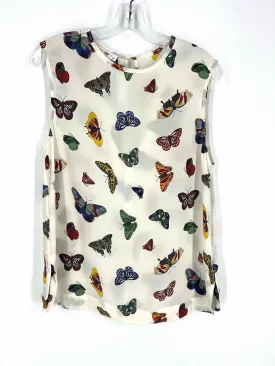 Equipment Femme Size S White/Multi Butterflies Silk Designer Top-Sleeveless