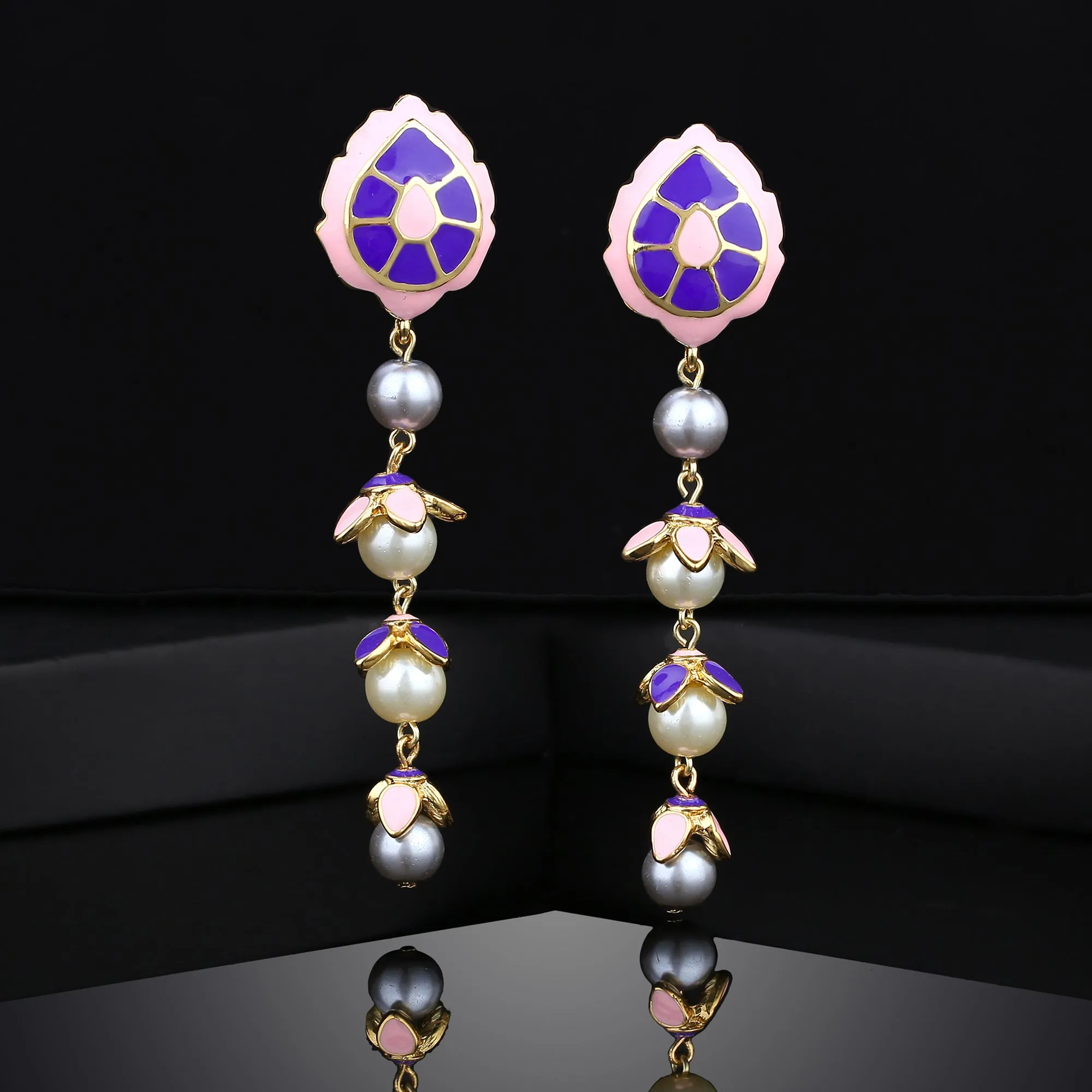 Estele Gold Plated Astonishing Drop Earrings with Pearls for Women