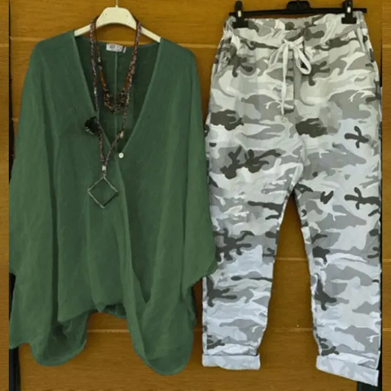 Fashionable Camouflage Print Two Piece Set