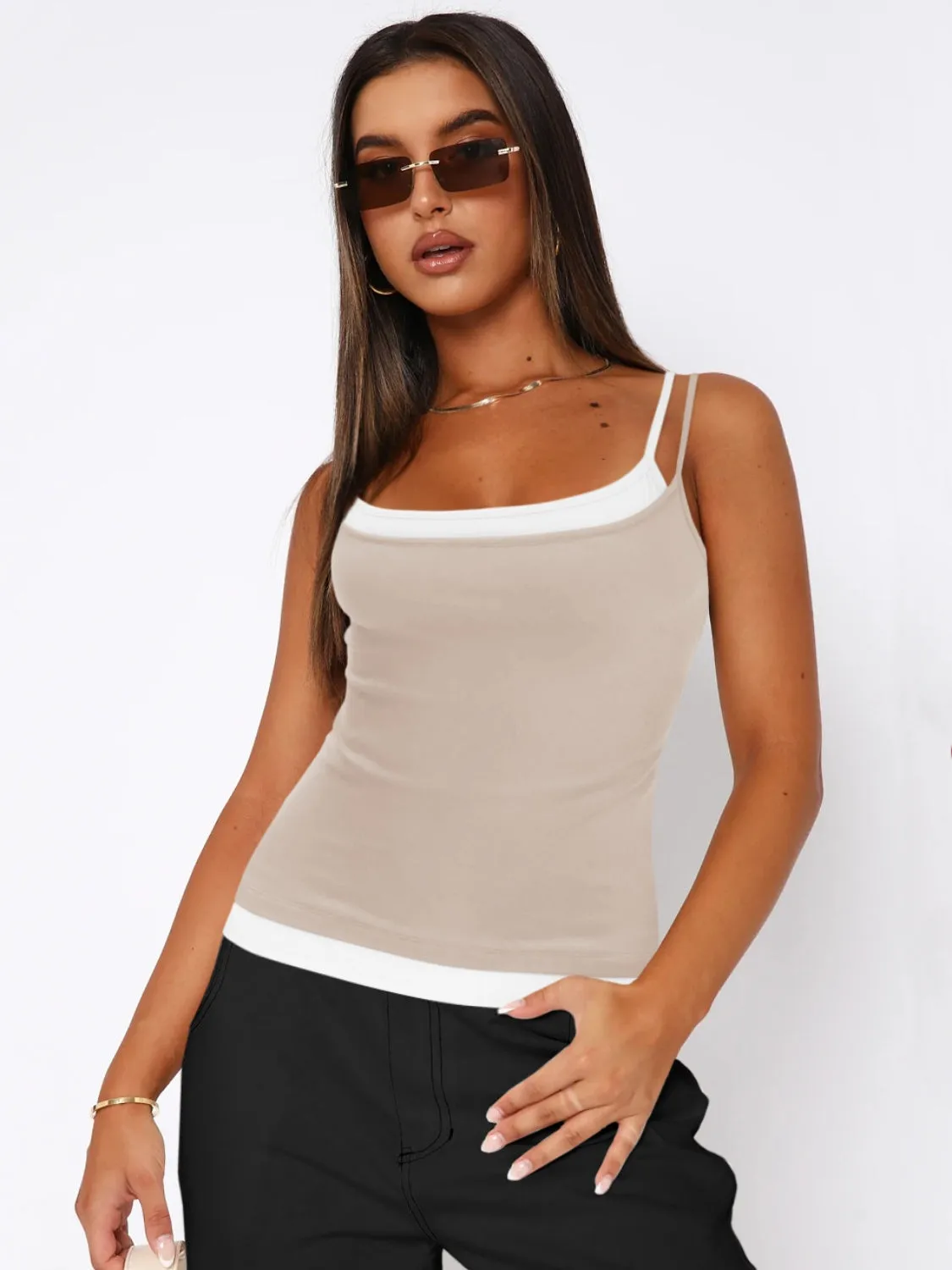 Faux Layered Square Neck Cropped Cami