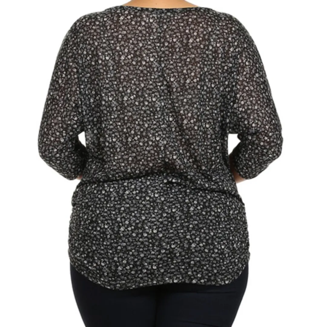 Floral Print 3/4 Sleeve Top Plus Size