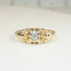 Flowers & Diamond 1930s Two-Tone Gold Engagement Ring