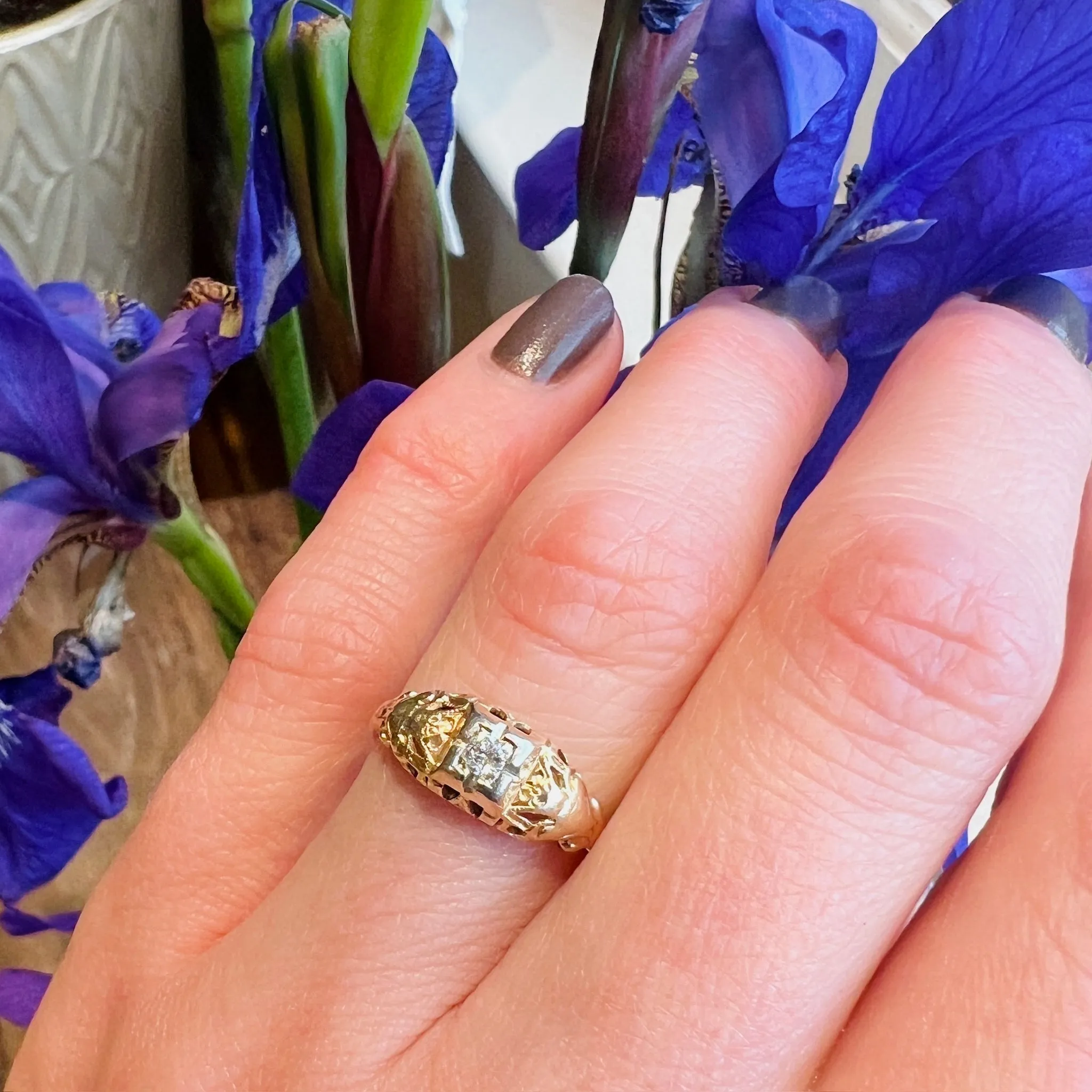 Flowers & Diamond 1930s Two-Tone Gold Engagement Ring