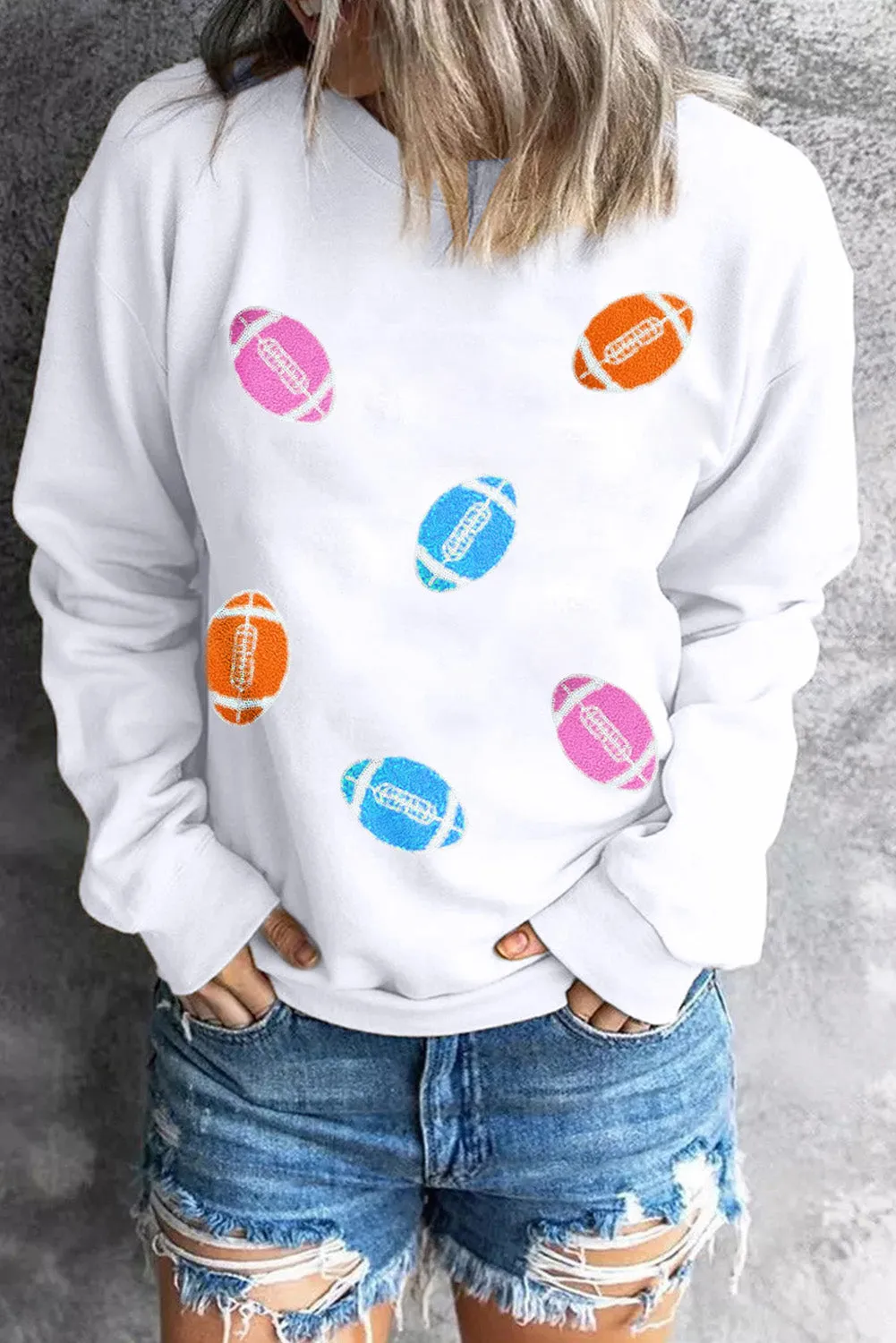 Football Round Neck Long Sleeve Sweatshirt