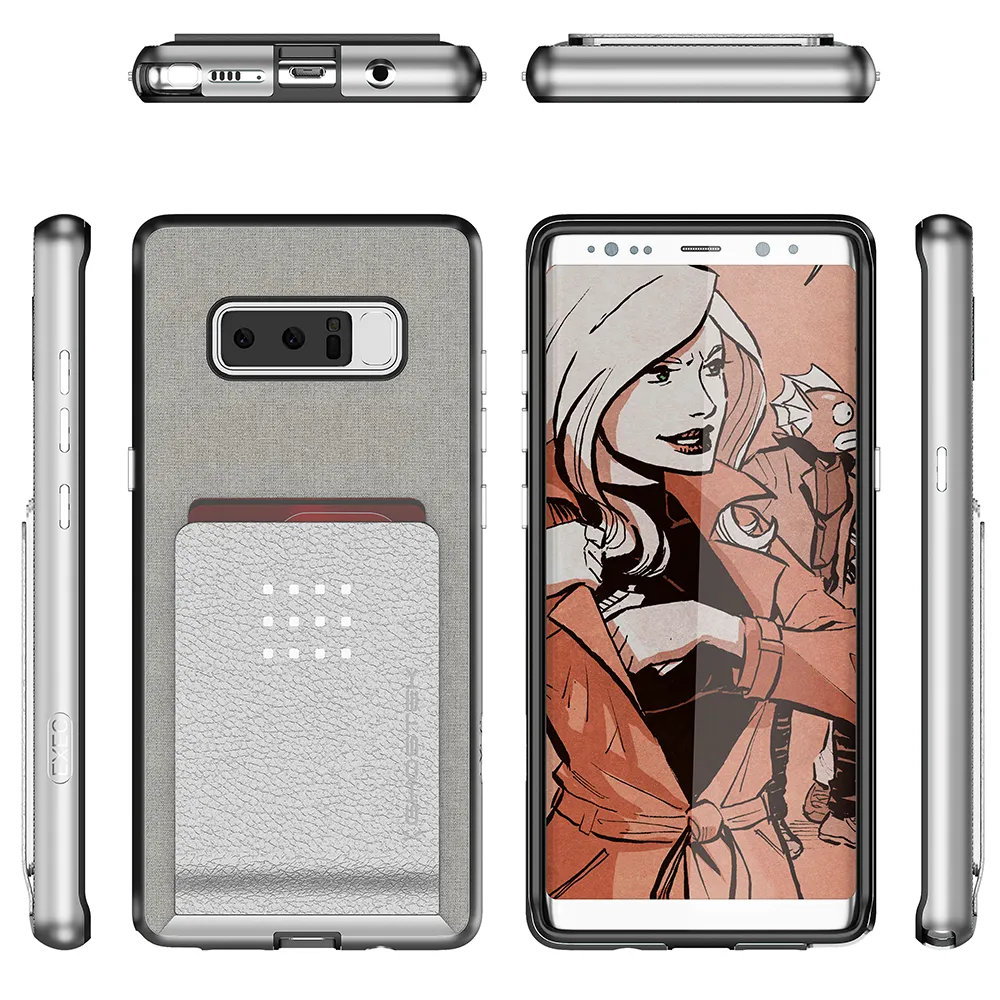 Galaxy Note 8 Case, Ghostek Exec 2 Slim Hybrid Impact Wallet Case for Samsung Galaxy Note 8 Armor | Silver