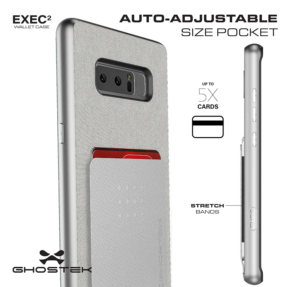 Galaxy Note 8 Case, Ghostek Exec 2 Slim Hybrid Impact Wallet Case for Samsung Galaxy Note 8 Armor | Silver