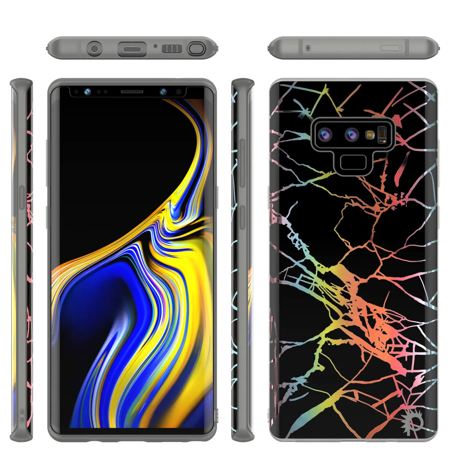 Galaxy Note 9 Full Body W/ Screen Protector Marble Case (Black Mirage)