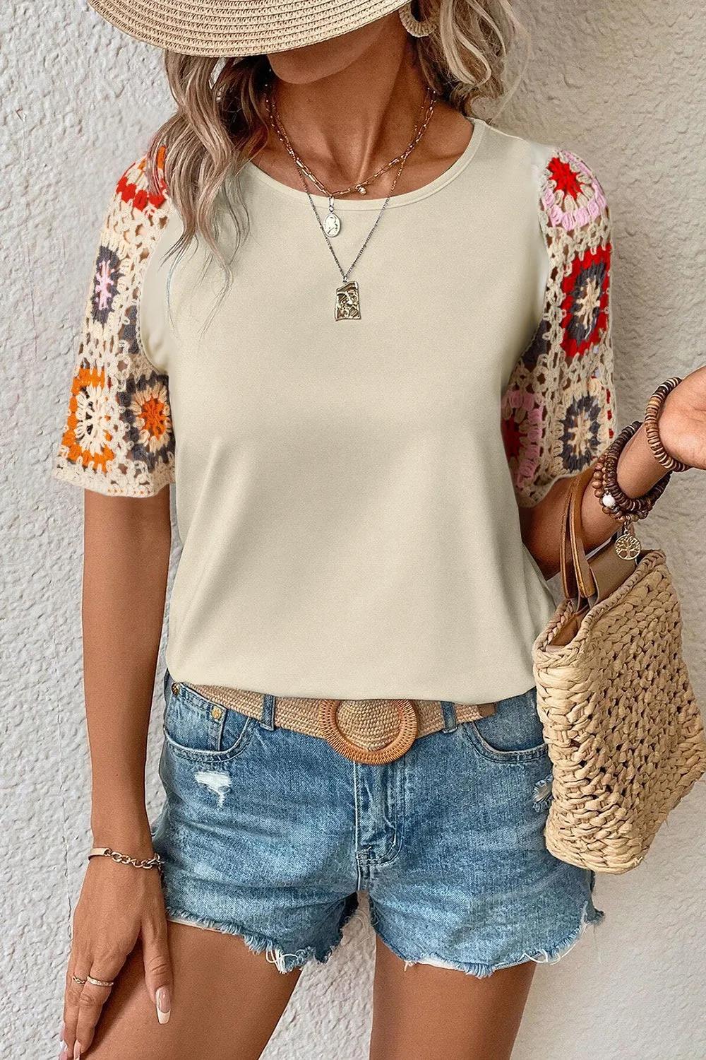 Geometric Knit Sleeve Blouse