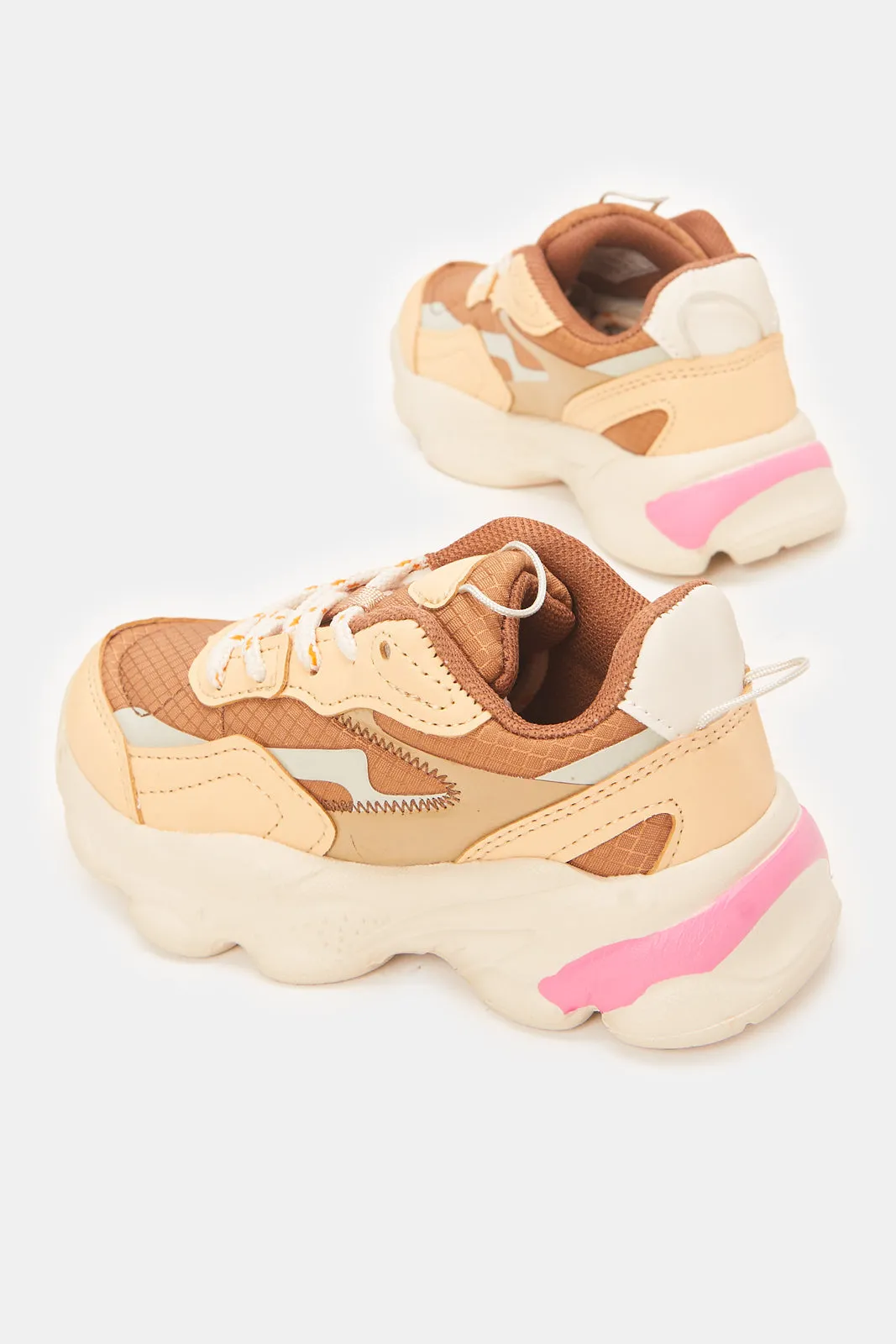 Girls Brown Colour Block Trainers