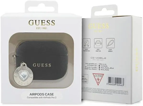 Guess Fixed Glitter Heart Diamond Charm Case for Airpods 2 Pro Black - GUAP2PGEHCDK