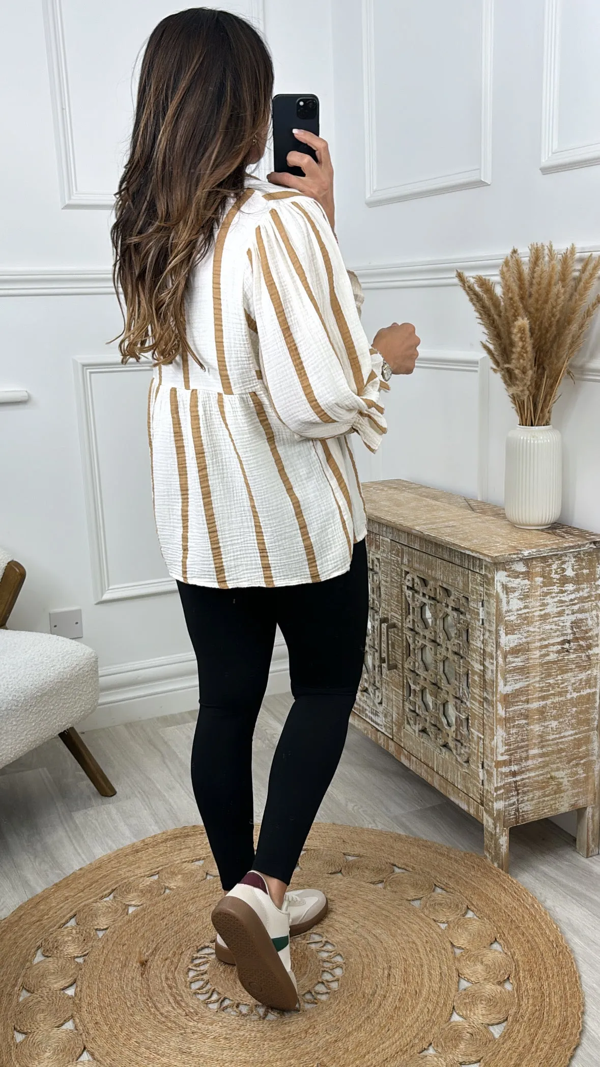 Helena Cream Camel Stripe Blouse