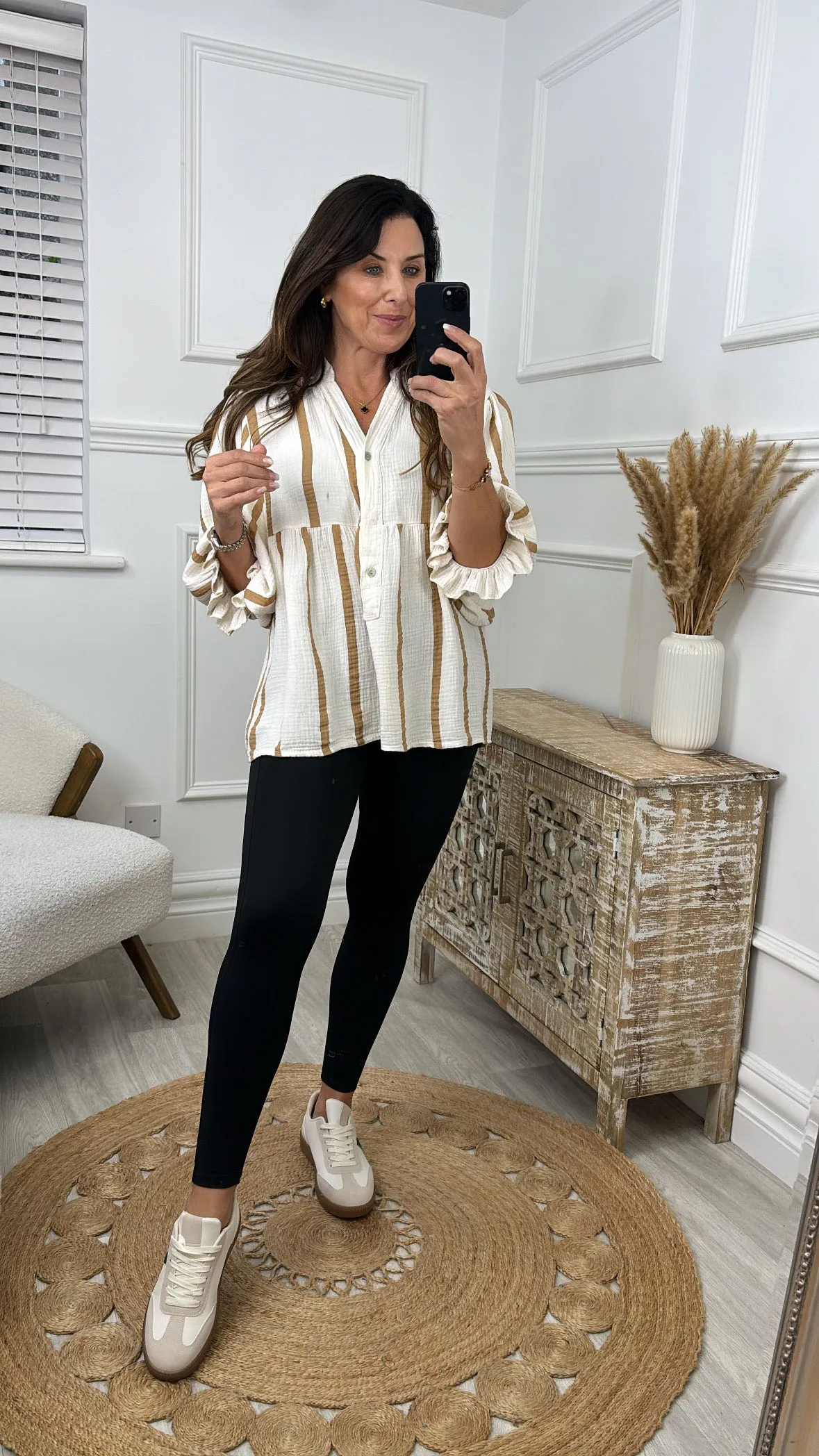 Helena Cream Camel Stripe Blouse