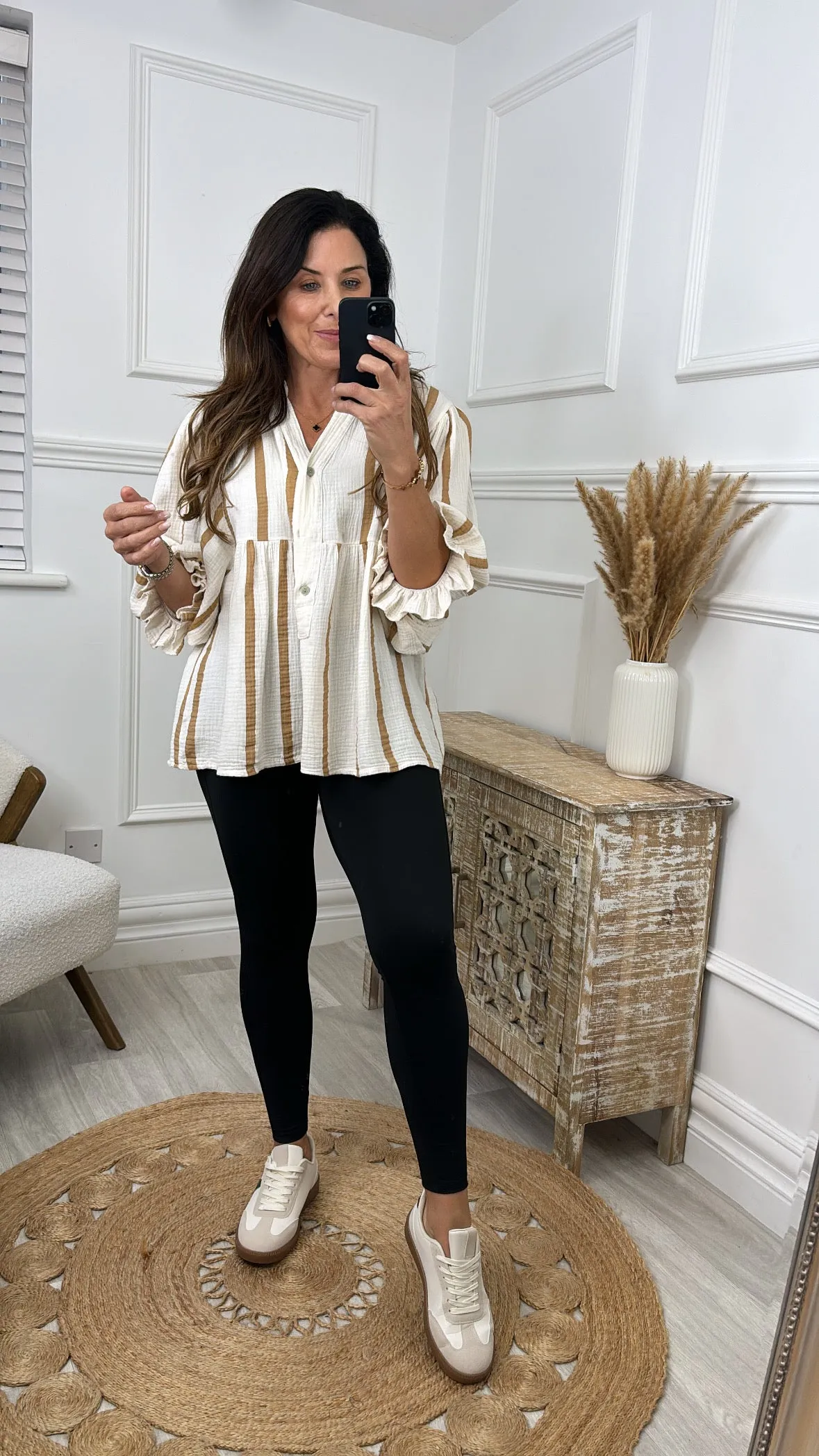 Helena Cream Camel Stripe Blouse