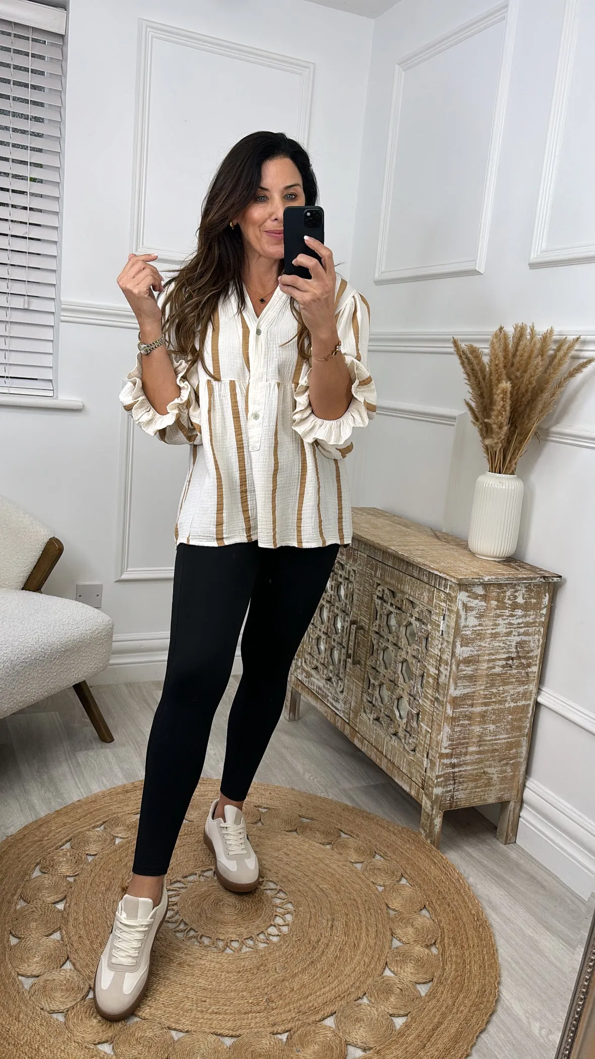 Helena Cream Camel Stripe Blouse