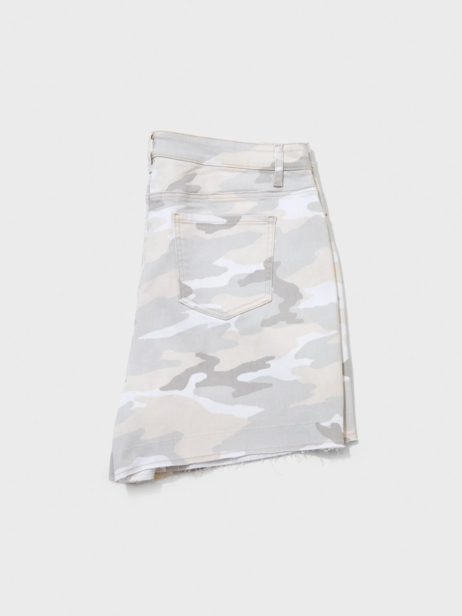 High-Rise White Camo Shorts