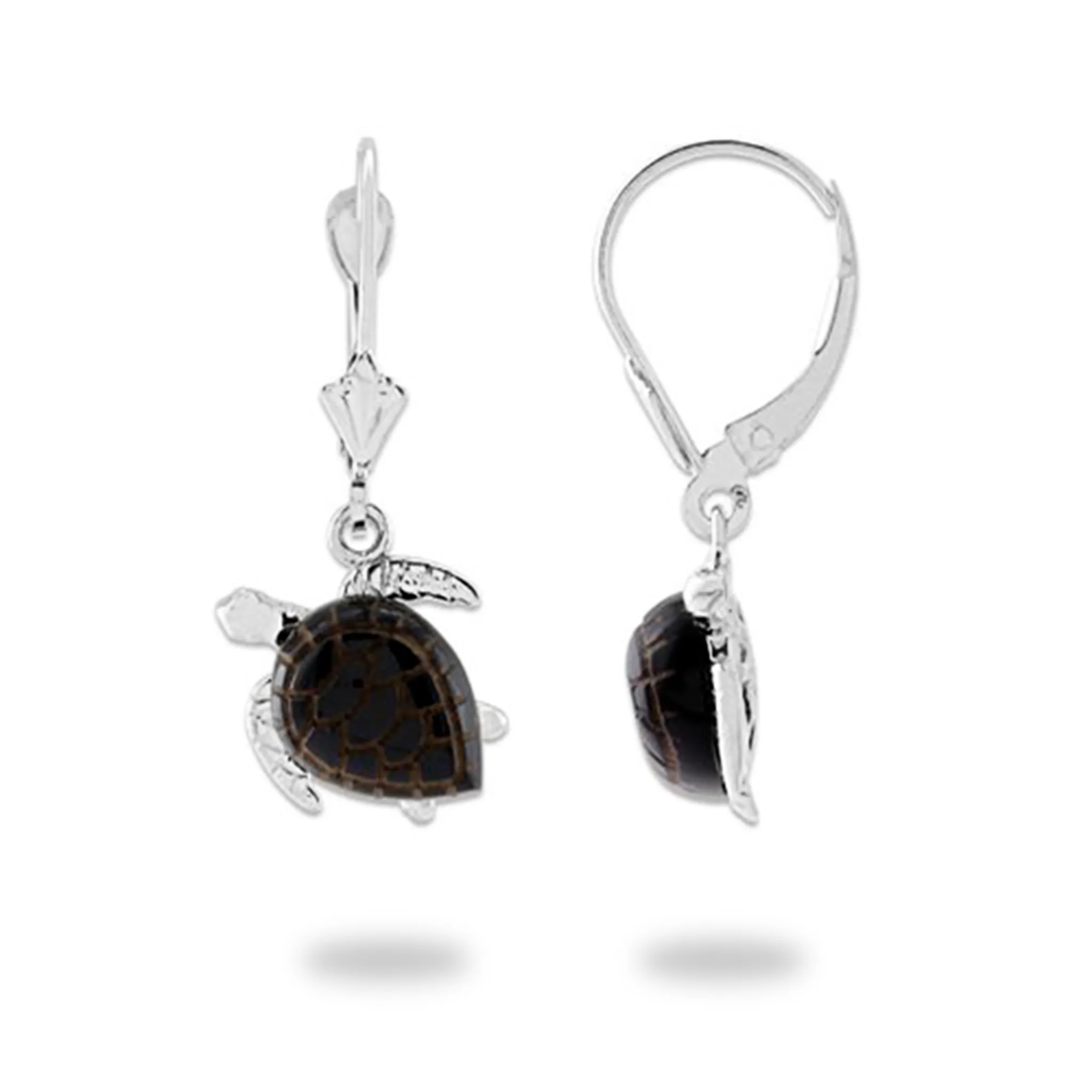 Honu Black Coral Earrings in White Gold - 12mm