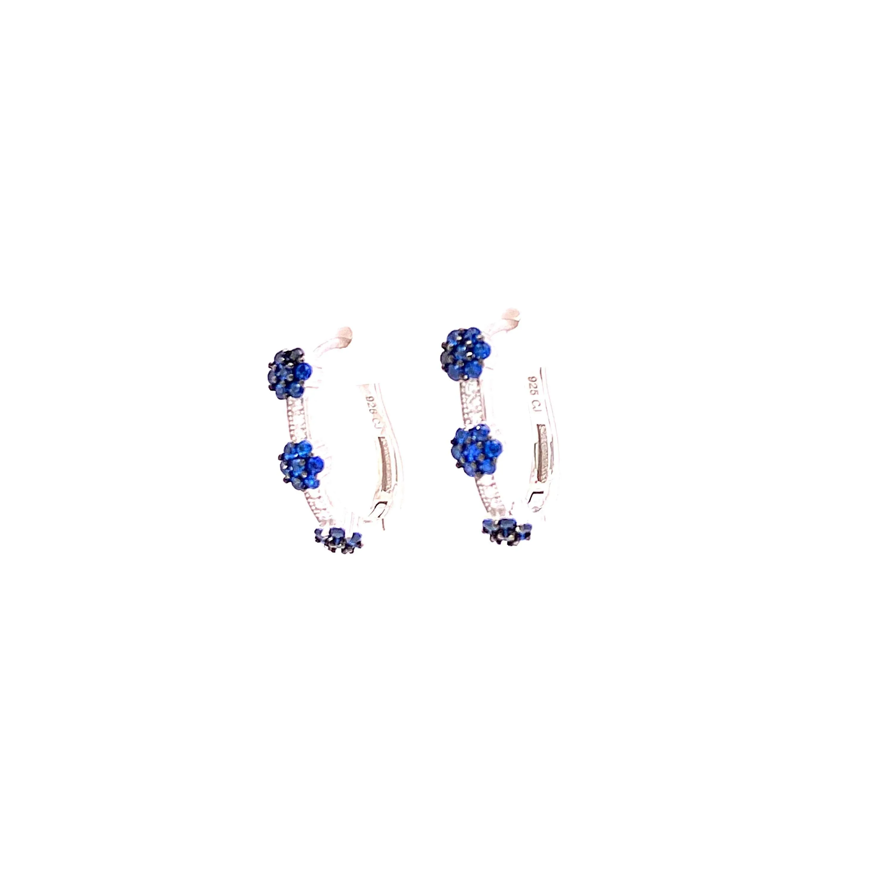 Hoop Earrings With 3 CZ Stone Clusters With White CZ Stones