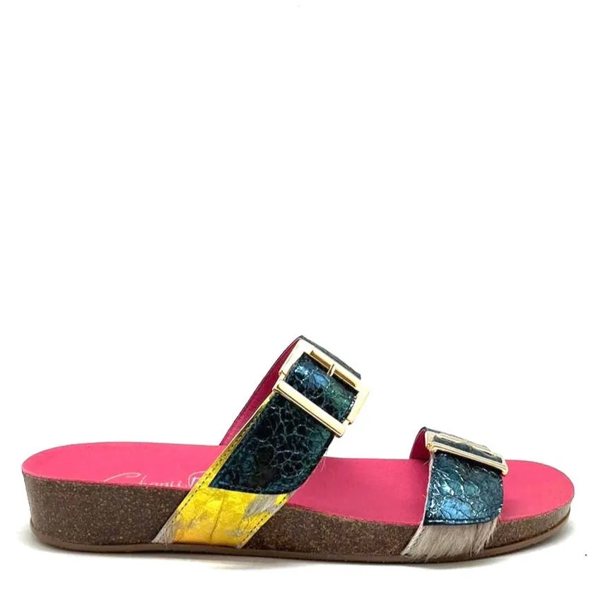 Je T'aime -White rainbow unicorn-blue-flat cork sandal