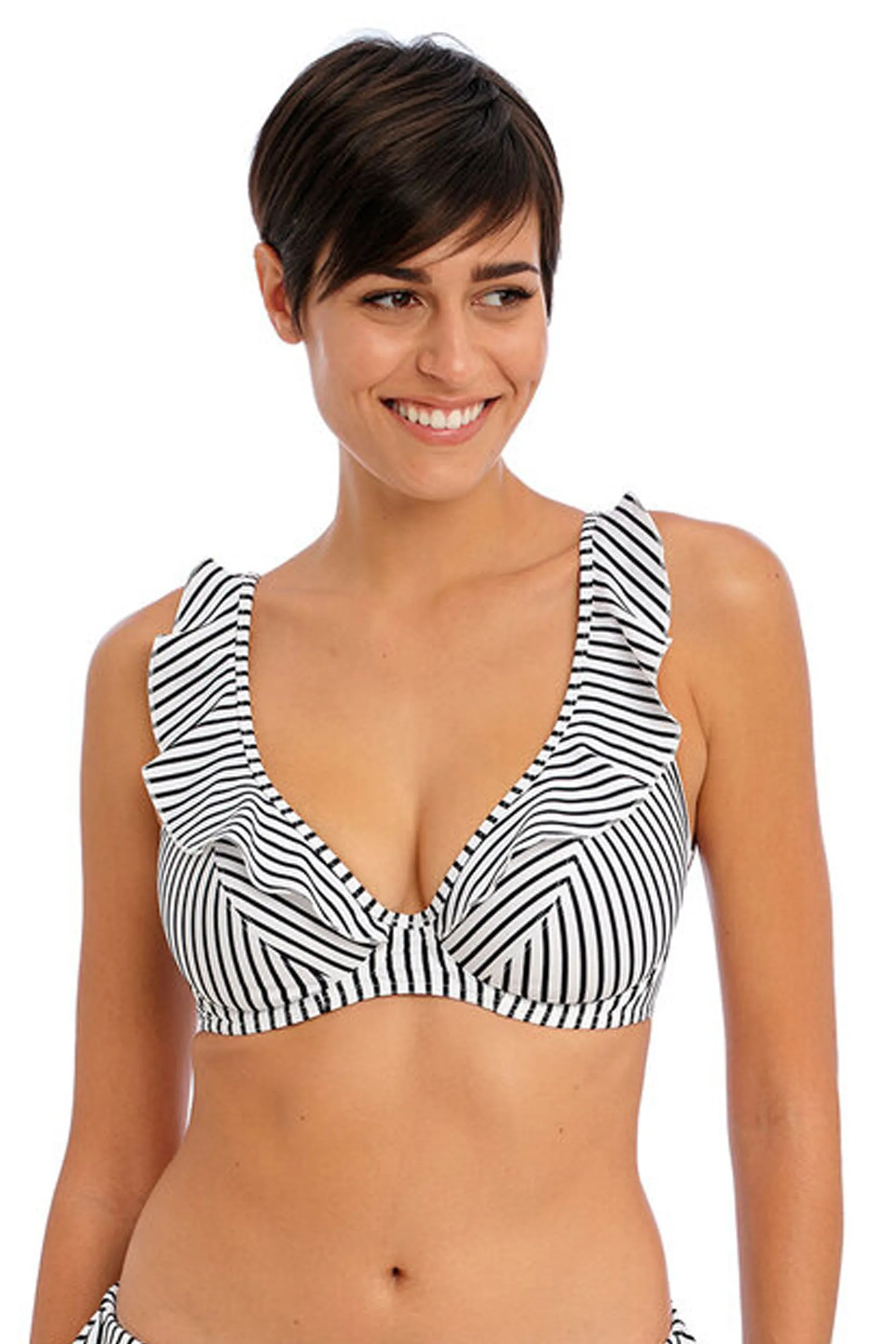 Jewel Cove High Apex Bikini Top Stripe Black