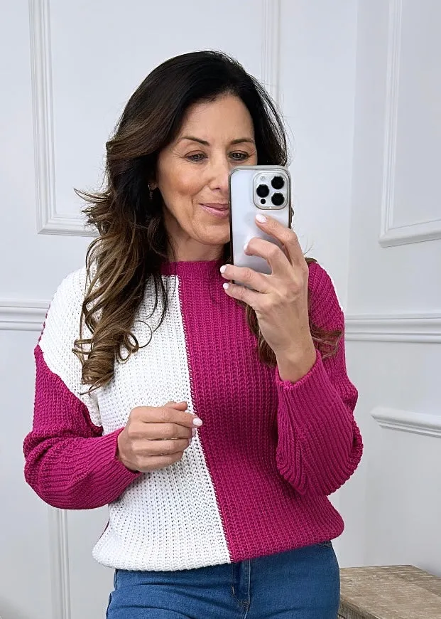 Lilu Fuchsia Contrast Side Jumper