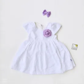 Lotus Dress in White Polka Eyelet