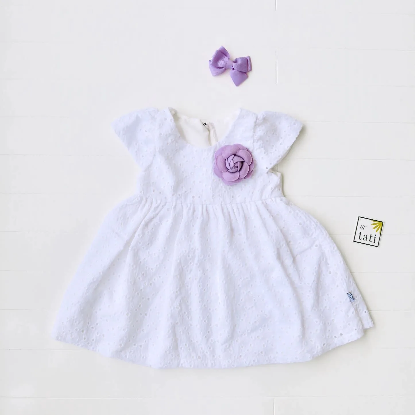 Lotus Dress in White Polka Eyelet