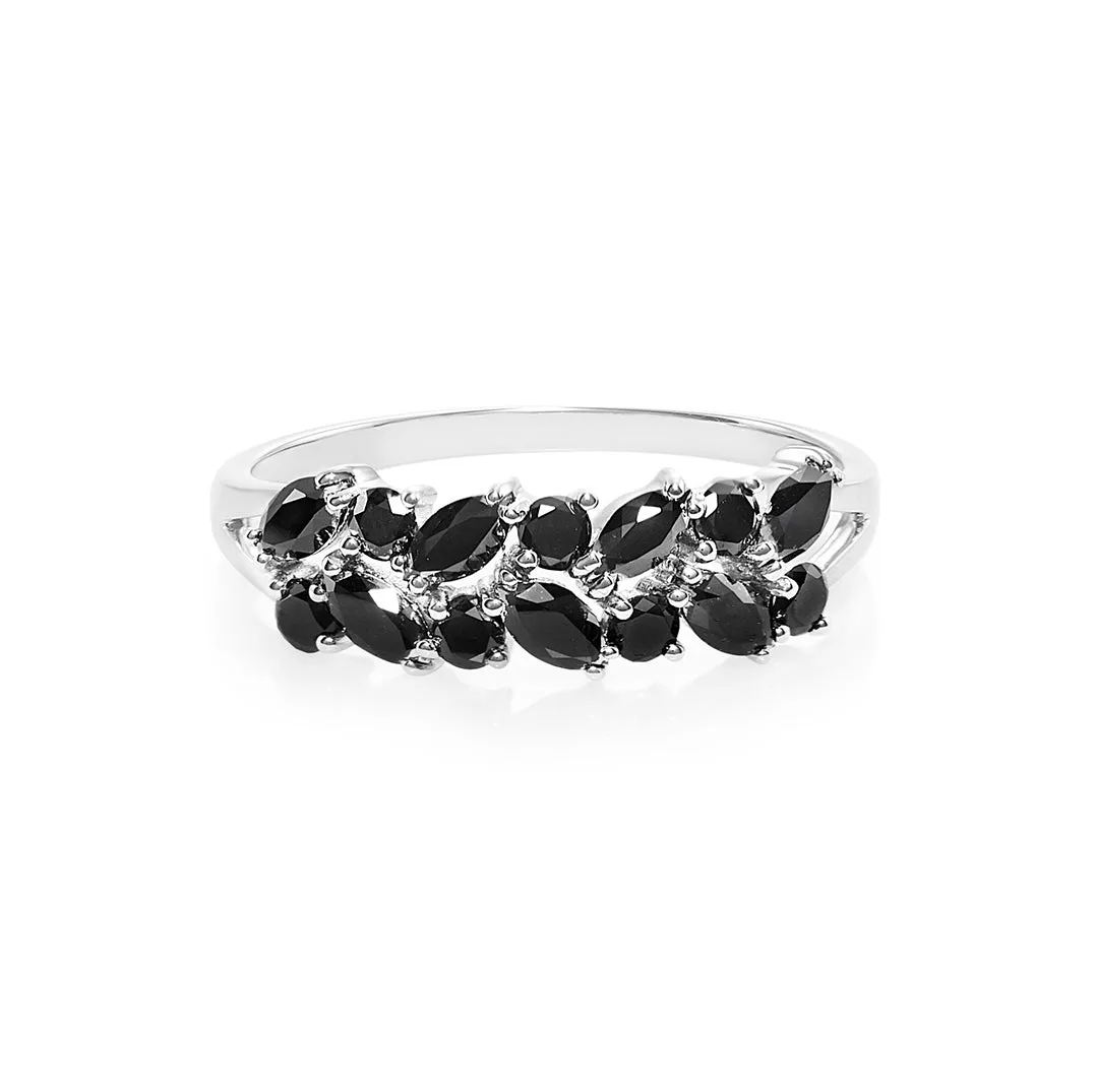 Marquise Cut and Round Cut Black Diamond Ring in White Gold