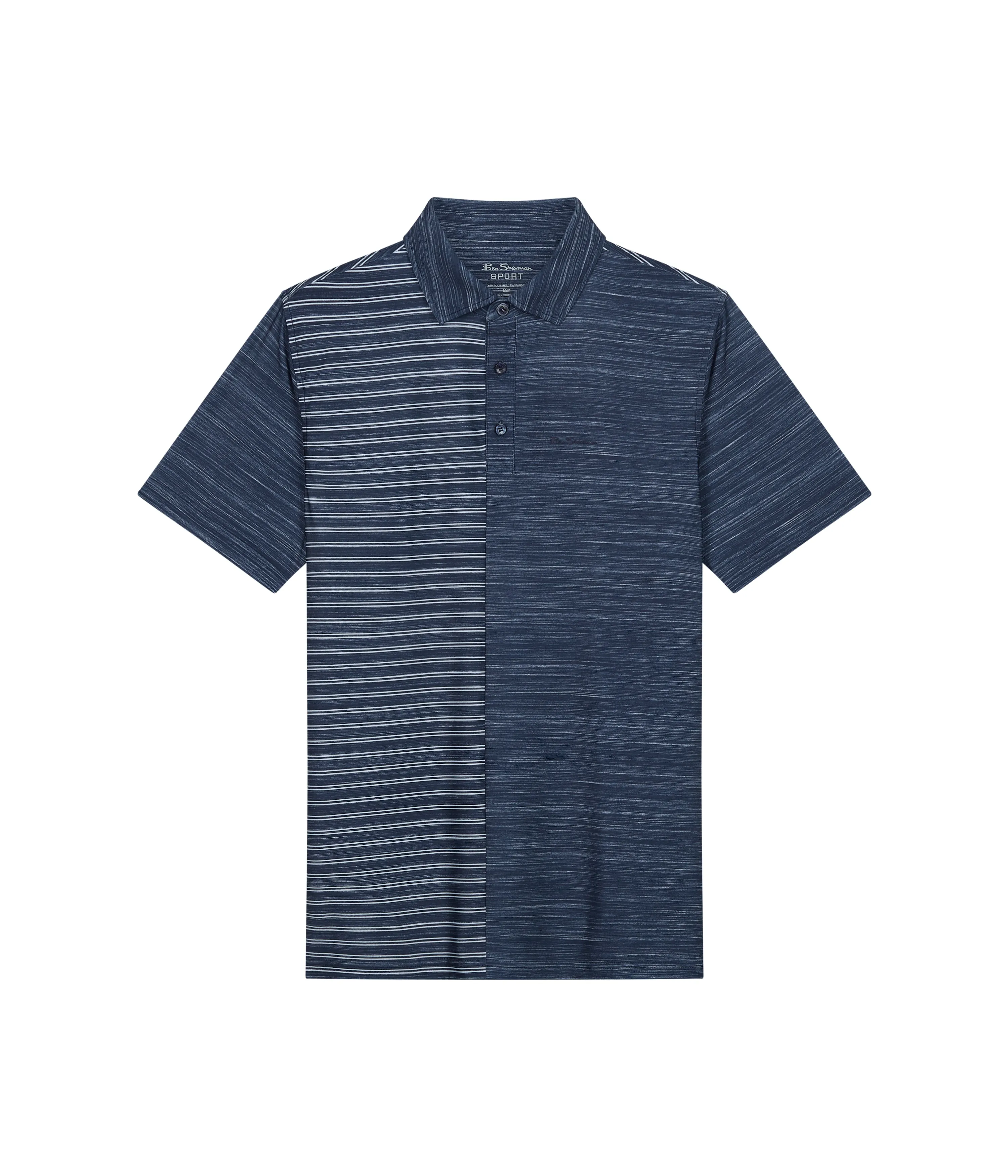 Melange Stripes Color Block Tech Jersey Sports Fit Polo - Navy