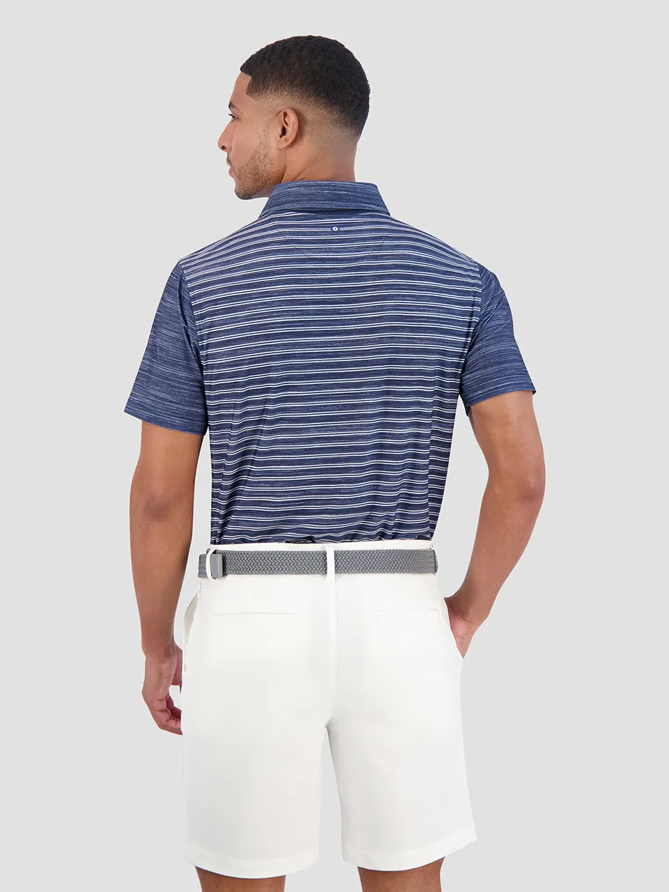 Melange Stripes Color Block Tech Jersey Sports Fit Polo - Navy