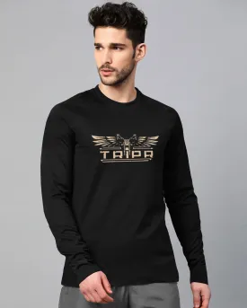 Men Black TRIPR Logo Printed Full Hand T-shirt