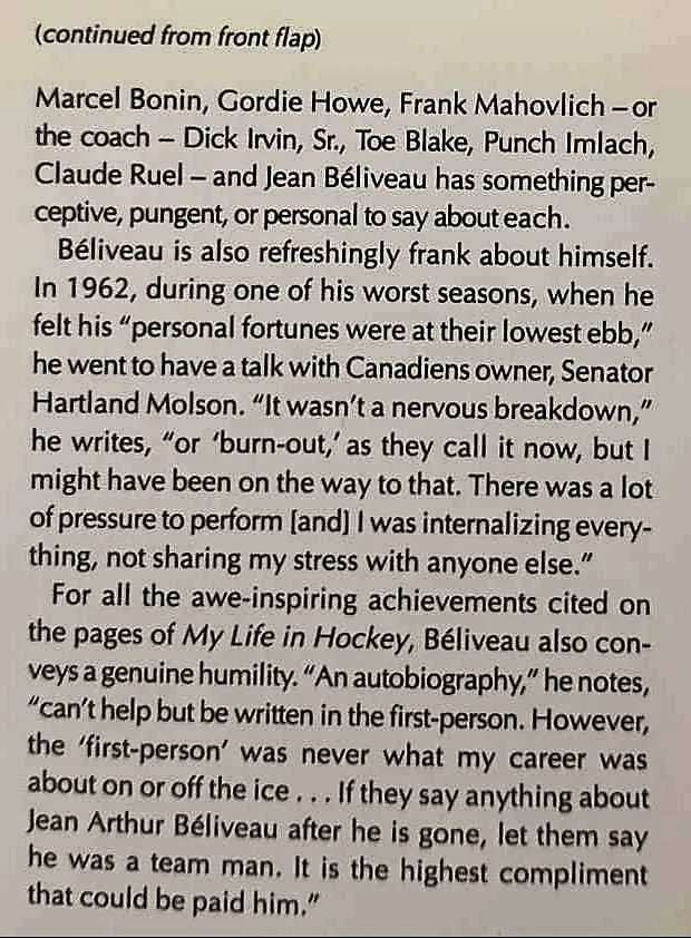 MY LIFE IN HOCKEY - Jean Beliveau, Chrys Goyens, Allan Turowetz