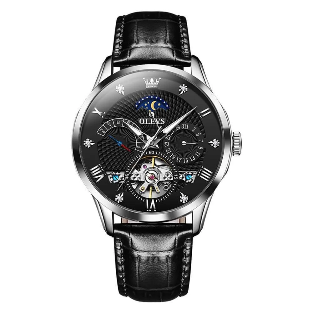 Olevs Automatic Tourbillon Skeleton Mechanical Movement Luminous Fashion High Quality Watch for Men