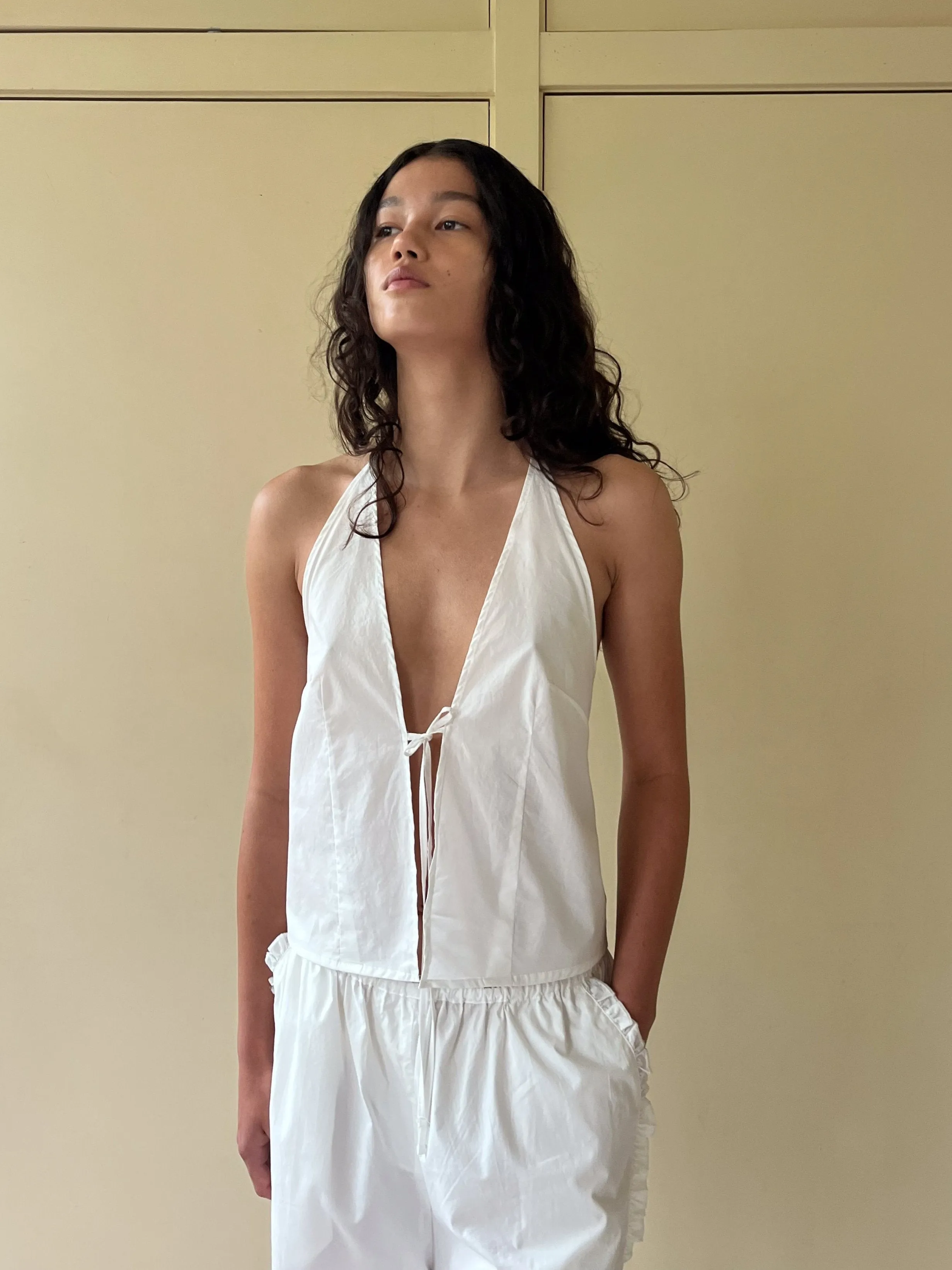 Open Halter Top - White