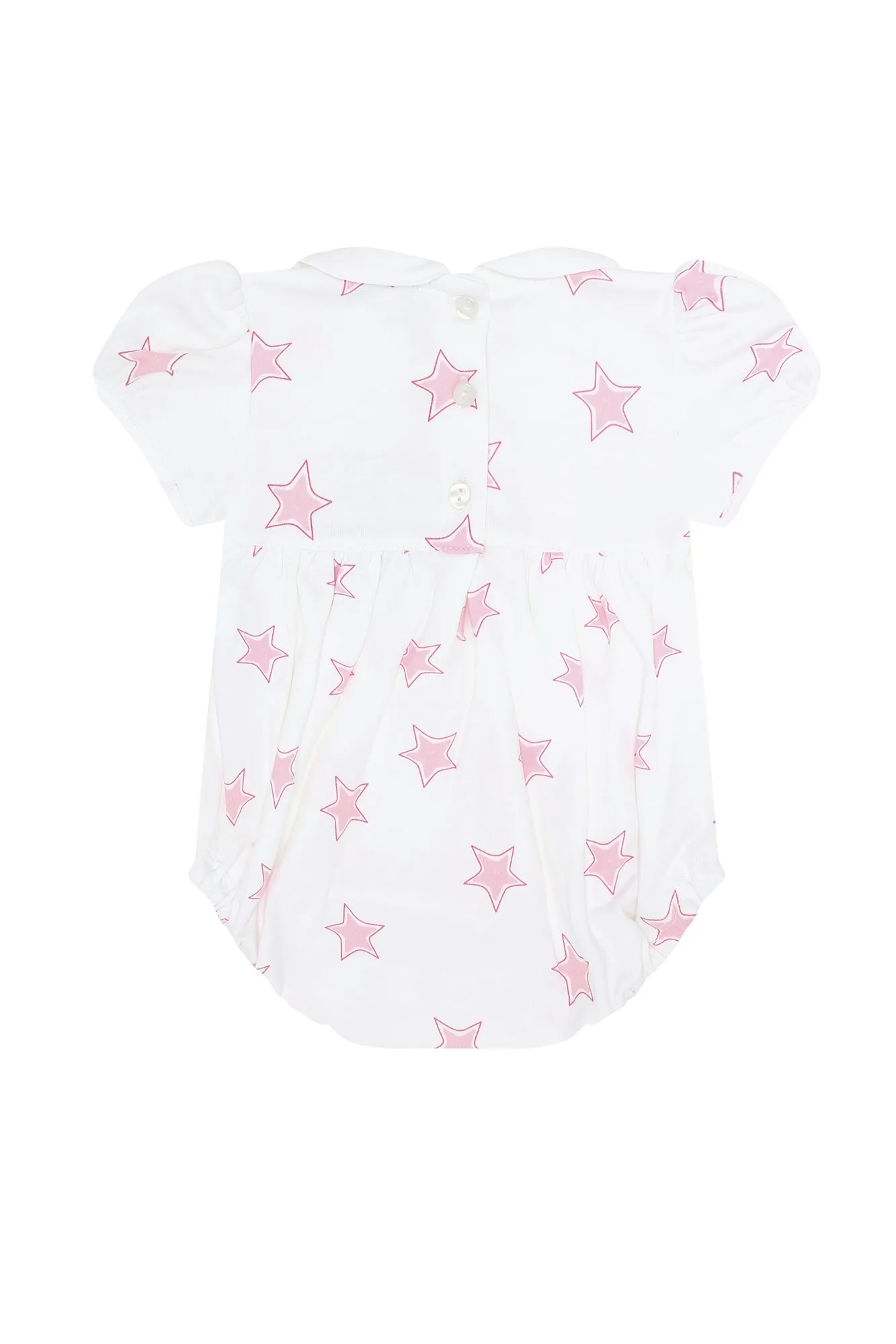 Pink Stars Print Smocked Bubble