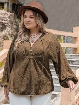 Plus Size Tie Neck Long Sleeve Blouse