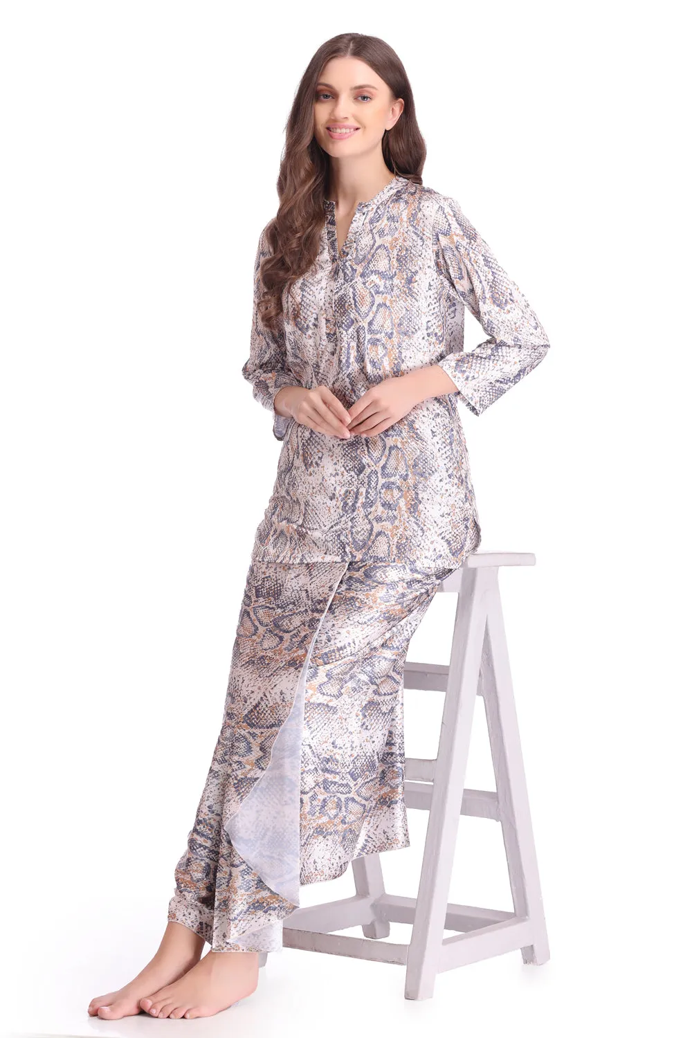 Printed Satin Lungi Kurta