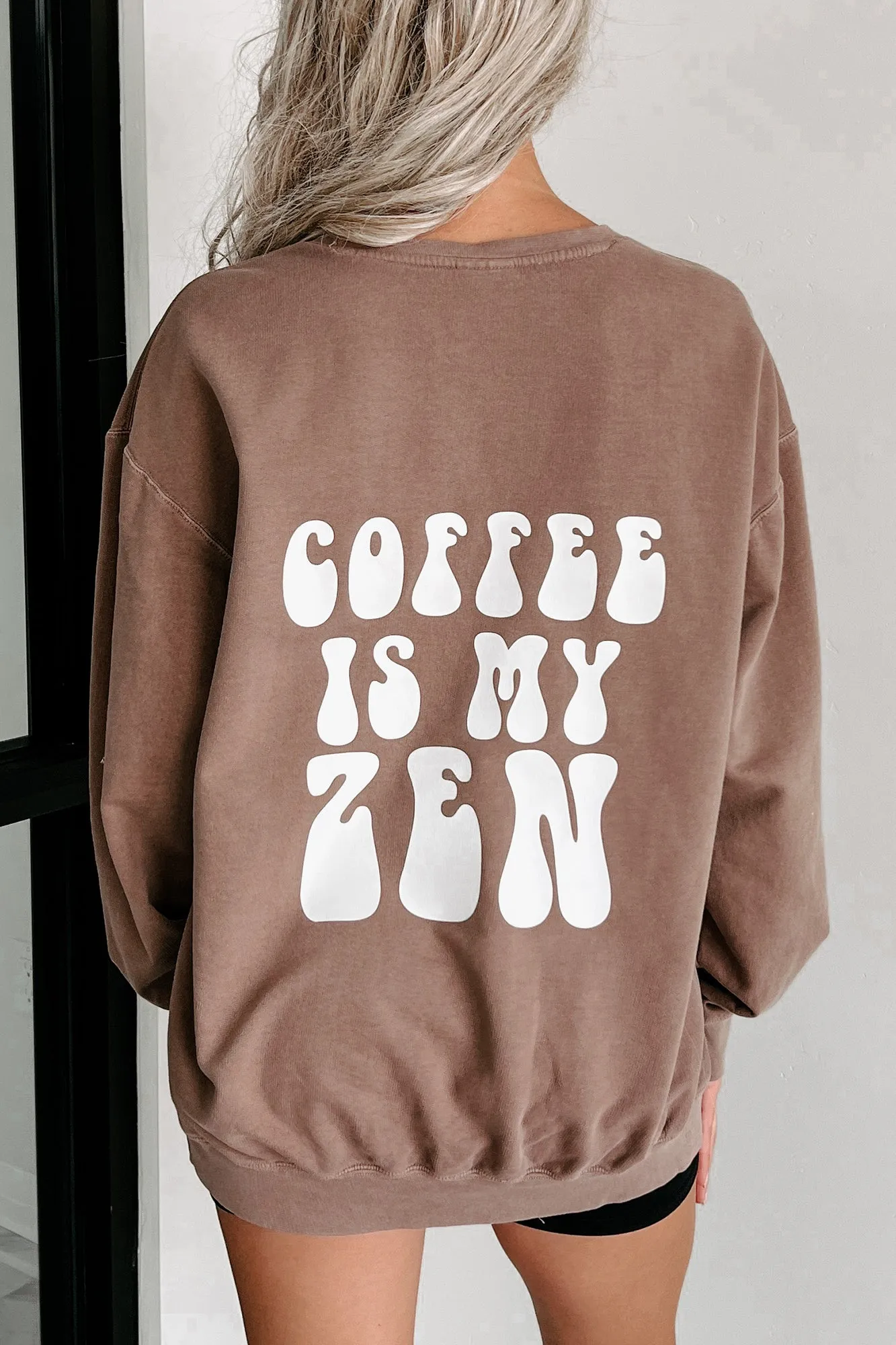 "Coffee Is My Zen" Lightweight Graphic Crewneck (Espresso) - Print On Demand