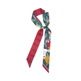 "El Amor" Silk Twilly Neck Bow - Tropical Red & Blue